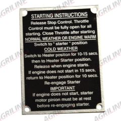 Starting Instruction Plate - MF165 (From 1965) suitable for Massey Ferguson -