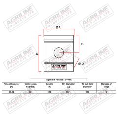 Piston, Pin & Clips suitable for Massey Ferguson - 4223849M91