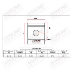 Piston, Pin & Clips suitable for Massey Ferguson - 826276M91