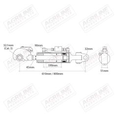 Hydraulic Top Link Kit (Cat. 3) with Knuckle / Hook Ends suitable for John Deere -  