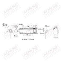 Hydraulic Top Link Kit (Cat. 3) with Knuckle / Hook Ends suitable for John Deere -  