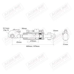 Hydraulic Top Link Kit (Cat. 3) with Knuckle/ Hook Ends suitable for John Deere -  
