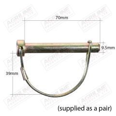 Shaft Locking Pin, Round: 9.5mm Ø x 70mm (2 Pack)