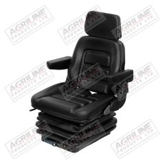 Mechanical Suspension Seat w/ Back Extension - Black PVC suitable for Massey Ferguson -  
