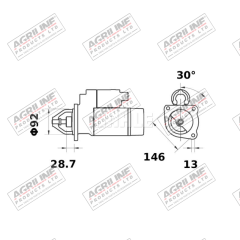 Starter Motor - 12V, 3Kw (Mahle) suitable for Massey Ferguson -  2873B061  3763363M92  3821819M91