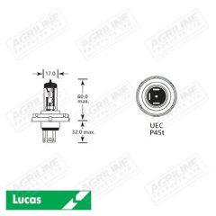 Bulb 12V 60/55W P45T- Single suitable for Ford &amp; Fordson -  